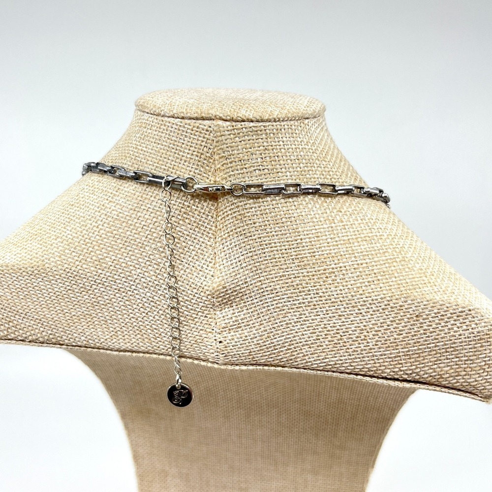VTG Plunder Mixed Metal Tiered Drape Necklace Bronze & Silver Tone Rhinestone - Picture 13 of 15